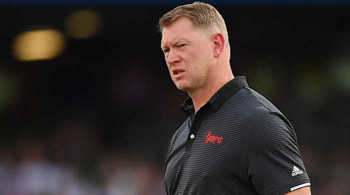 Scott Frost while Nebraska plays against Northwestern in Ireland.